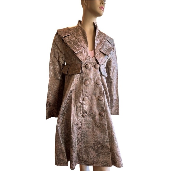 Vintage Double Breasted Brocade Metallic Ruffle Long  Sleeve Coat - Picture 1 of 5